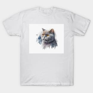 British Shorthair Cat Watercolour Painting T-Shirt